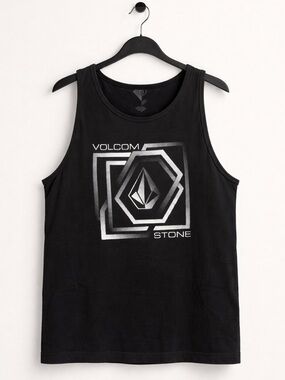 Y2K Volcom Stone Heavy Fuzz Tank Stone Logo Black Size Large | Mens Graphic Tank